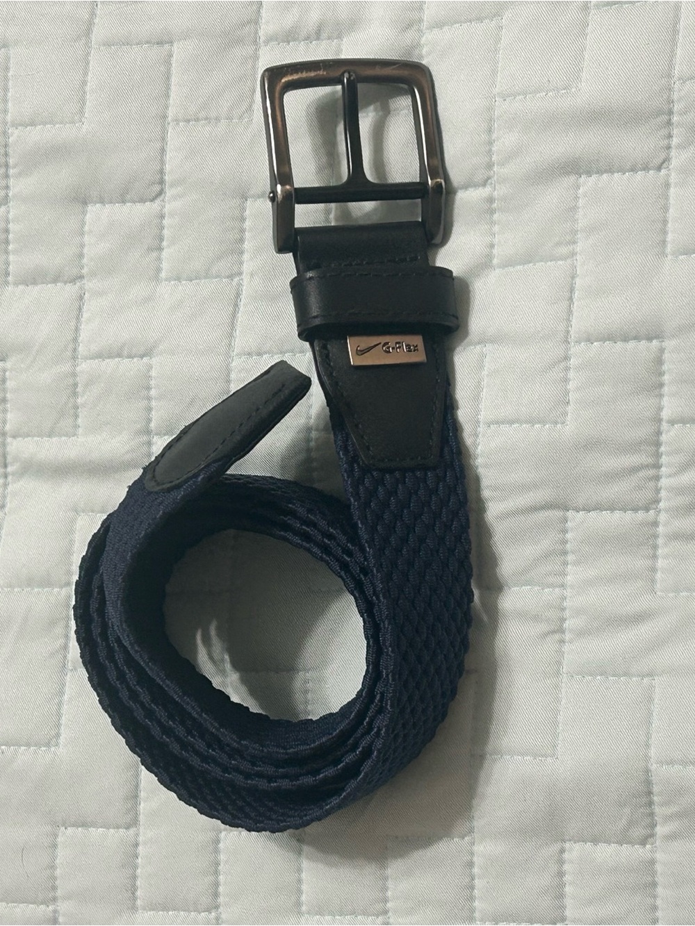 Nike Men’s Navy Woven G-Flex Belt with Black Leather Trim